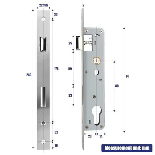 RECESSED LOCK STEEL SILVER FOR DOOR 85X25MM SET OF 2PCS metal Manufacturer code Bez marki