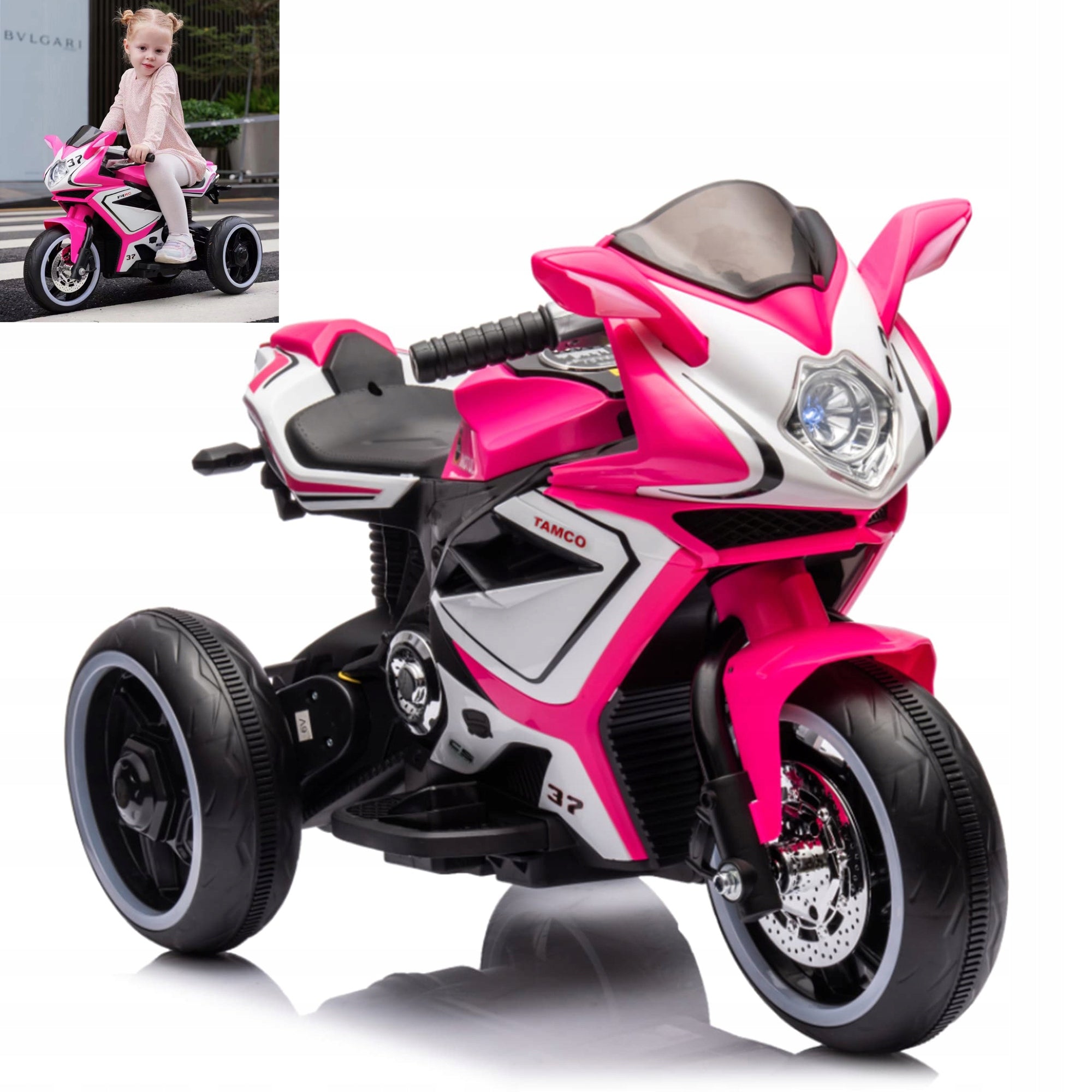 RECHARGEABLE MOTORCYCLE FOR CHILDREN WITH MUSIC, LED LIGHTS AND GLOWING WHEELS