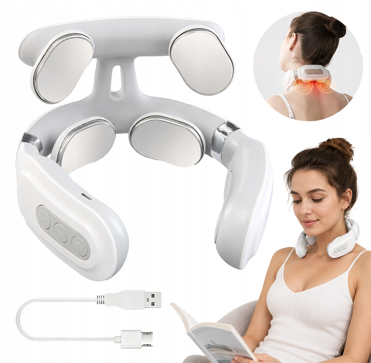 RECHARGEABLE NECK AND NECK MASSAGER WITH HEATING AND VIBRATION FUNCTION 3 IN