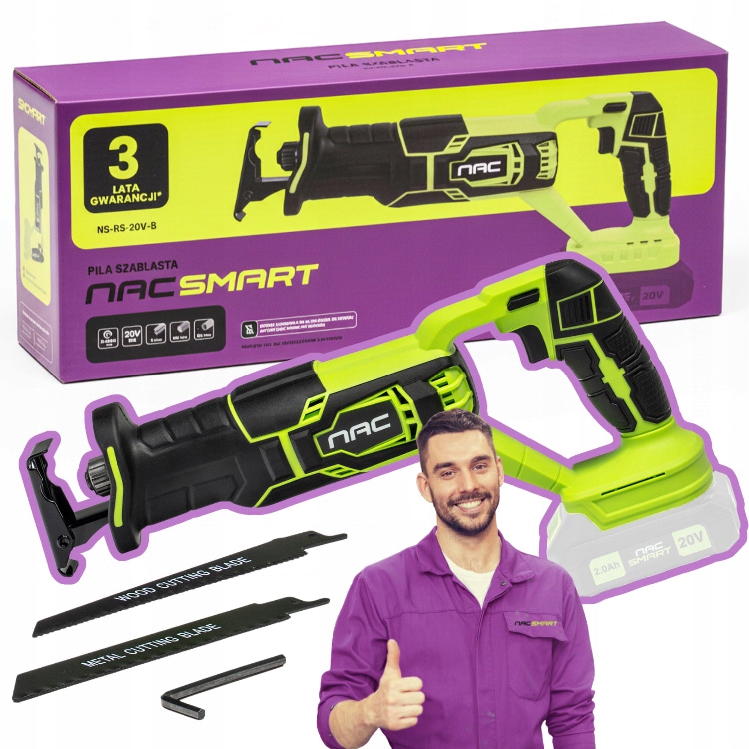 RECIPROCATING SAW FOR WOOD CORDLESS SAW FOX TAIL 20V NAC SMART BODY
