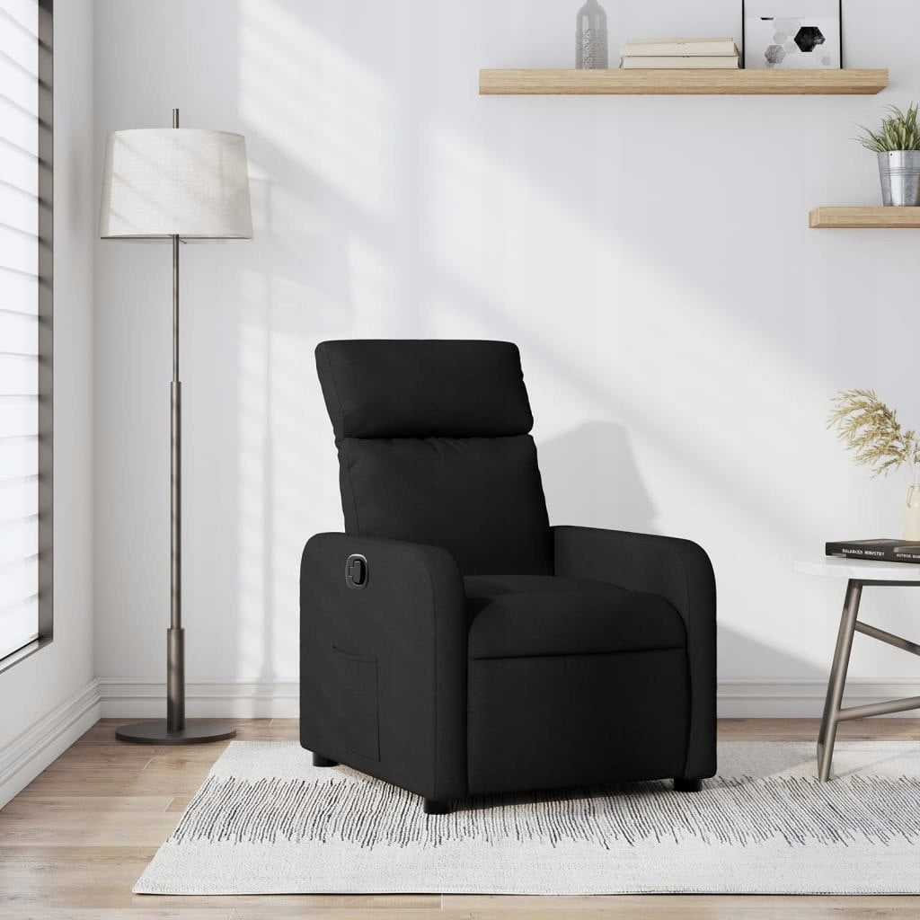 RECLINING CHAIR BLACK UPHOLSTERED IN FABRIC