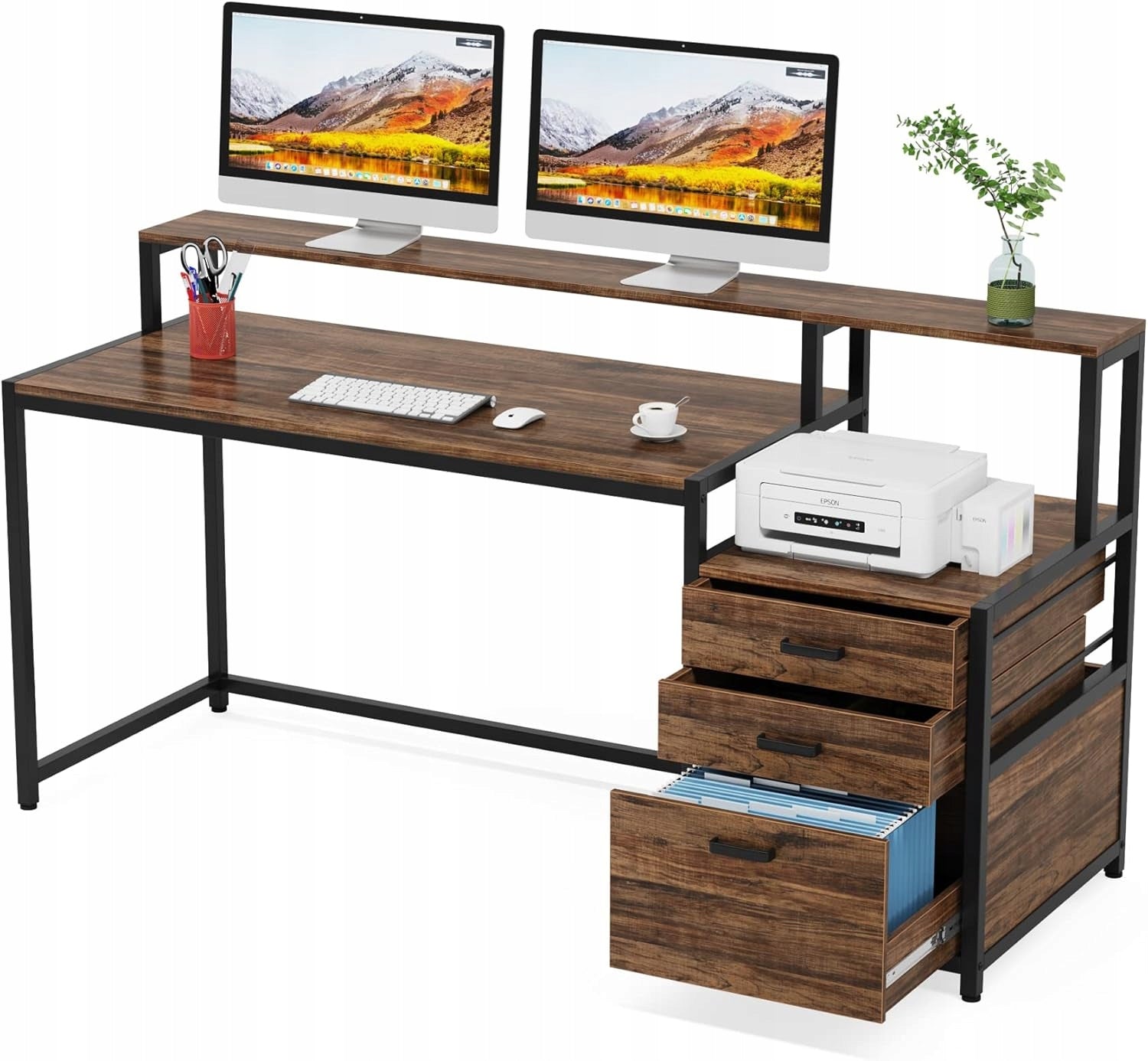 RECTANGULAR DESK ELEGANT HIGH QUALITY WITH 3 DRAWERS WITH STAND