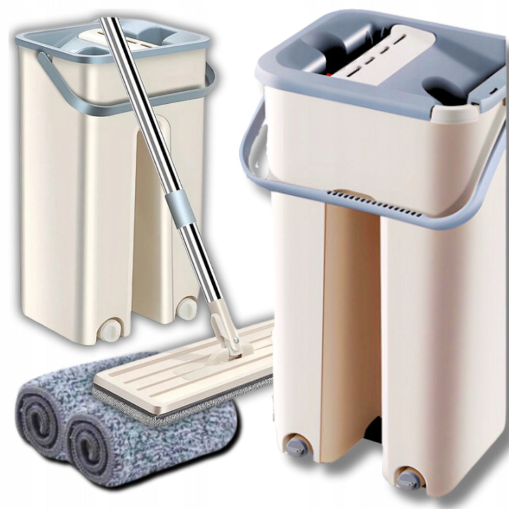 RECTANGULAR FLAT MOP WITH TWO-CHAMBER BUCKET WITH SQUEEZER + 2 CARTRIDGES