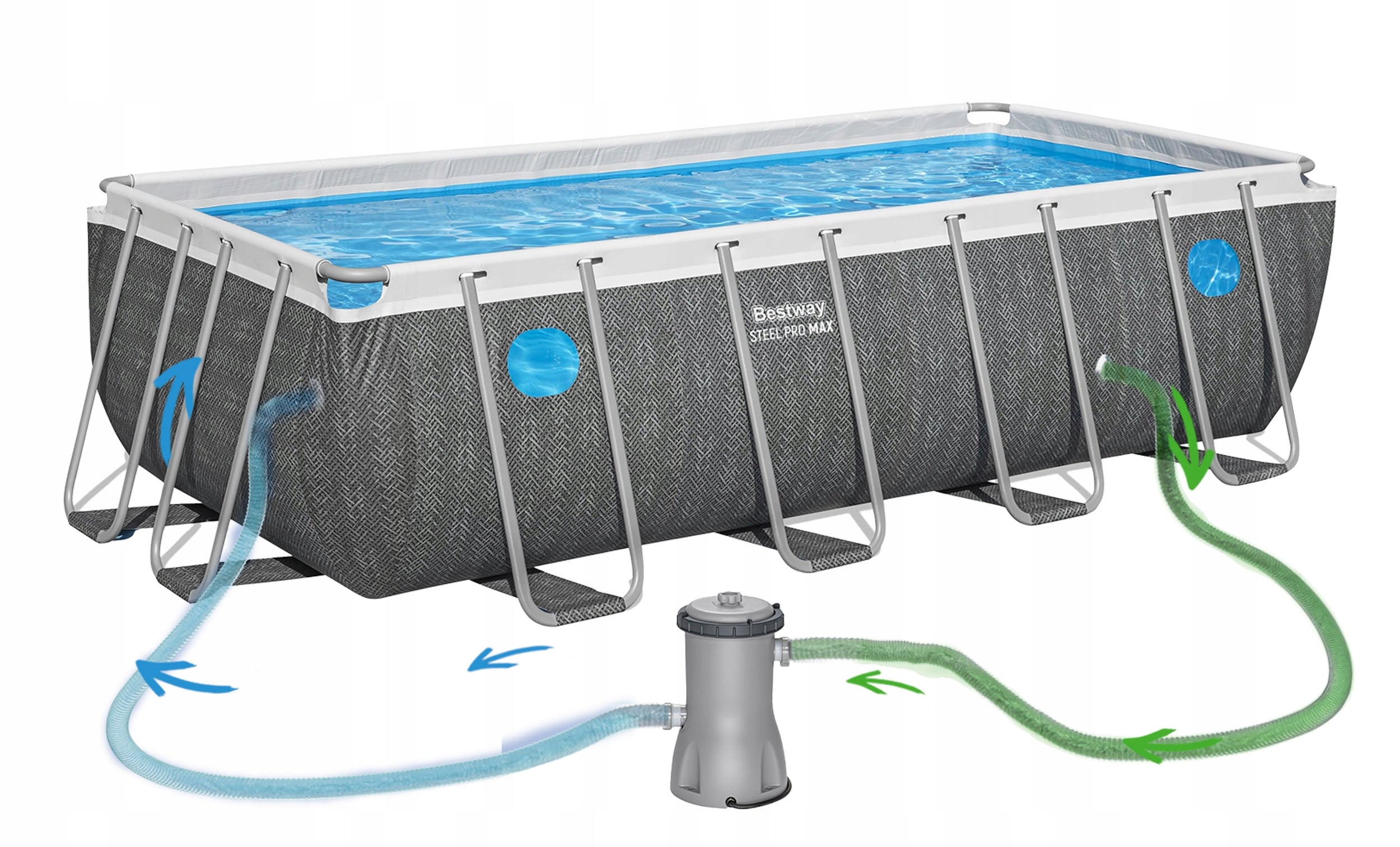 RECTANGULAR GARDEN FRAME POOL 488x244x122 BESTWAY SET 10in1 Height 122 cm