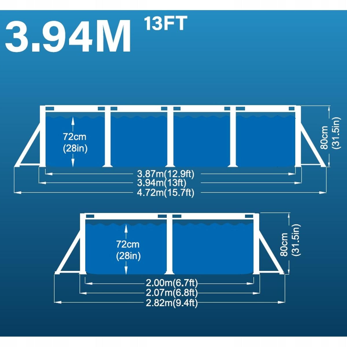 RECTANGULAR GARDEN POOL 394x207x80cm SUPER STRONG AVENLI 17723 Brand Avenli