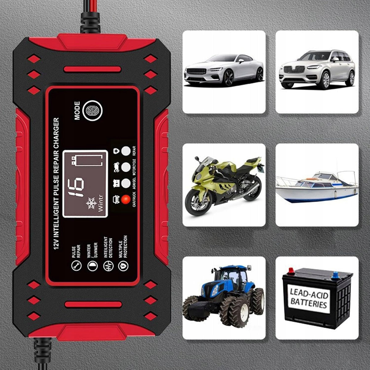 RECTIFIER AUTOMATIC SMART CHARGER FOR BATTERY LCD 12V 6A Maximum amperage 6 A