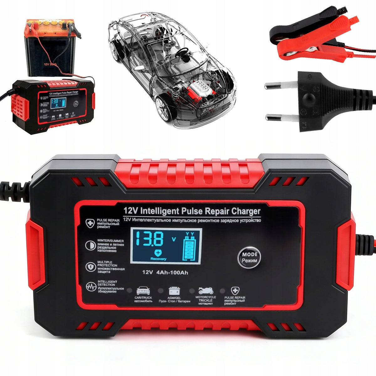 RECTIFIER BATTERY CHARGER LCD 12V/6A REPAIR FUNCTION FOR MOTORCYCLES