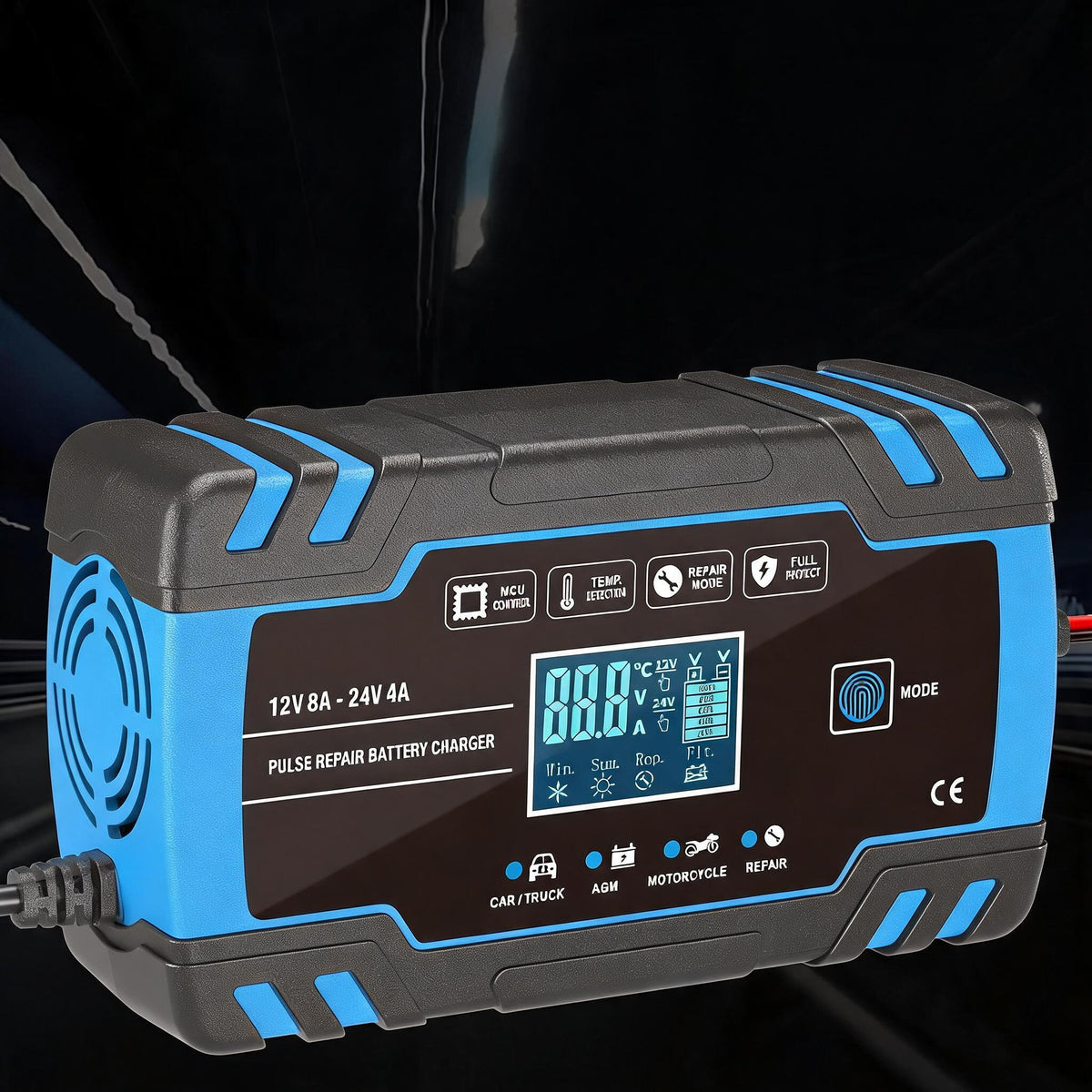 RECTIFIER CHARGER FOR BATTERY LCD 12V 8A REPAIR FUNCTION AUTOMATIC Packaging status original
