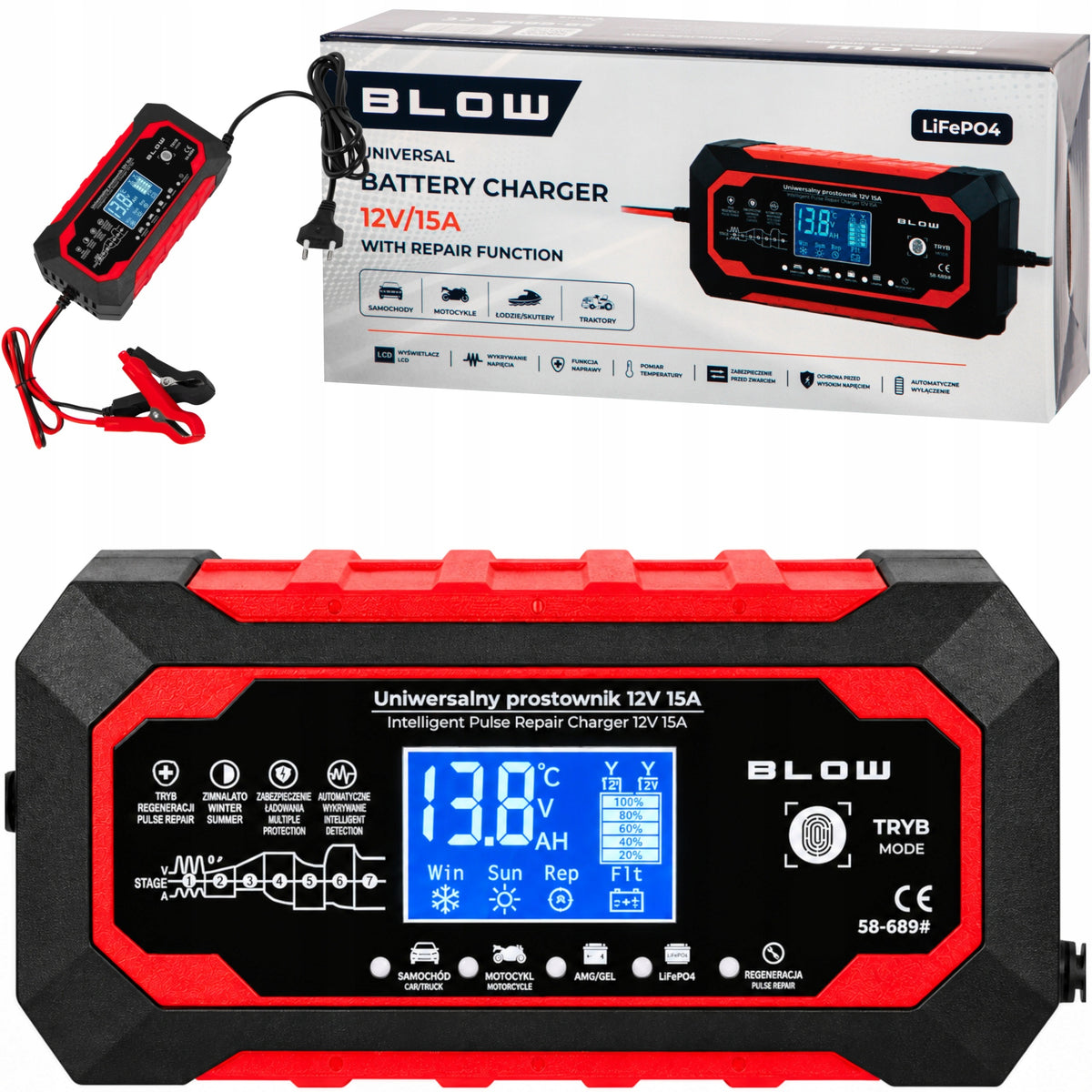 RECTIFIER FOR BATTERIES 12V 15A LiFePO4 CAR REPAIR CHARGER