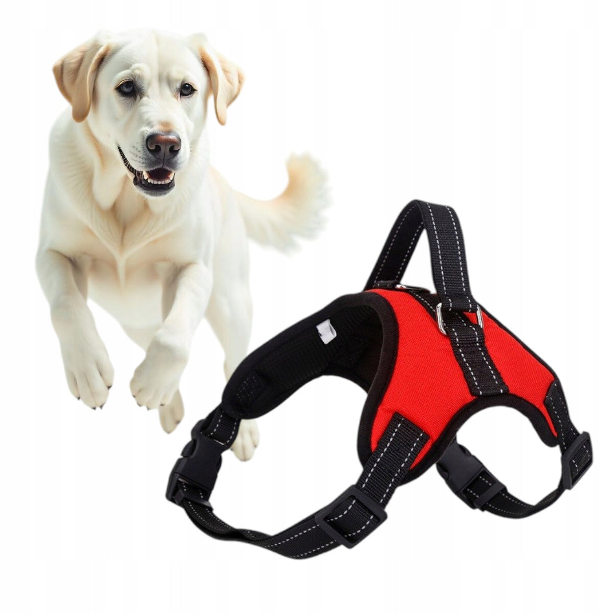 RED ADJUSTABLE DOG WALKING HARNESS BREATHABLE HANDLE SIZE L
