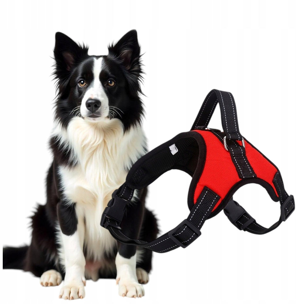 RED ADJUSTABLE DOG WALKING HARNESS BREATHABLE HANDLE SIZE M