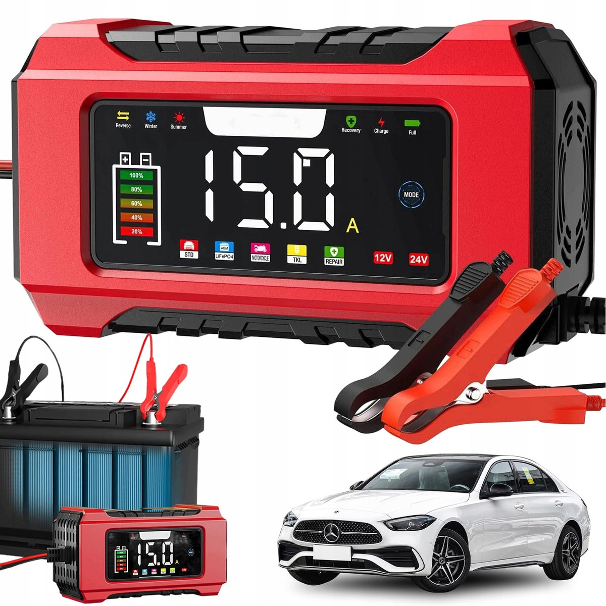 RED AUTOMATIC SMART RECTIFIER CHARGER 12V/24V TRUCK