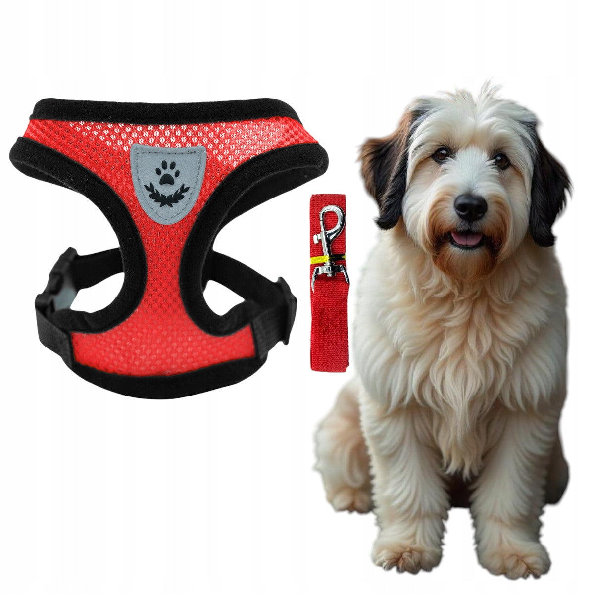 RED BREATHABLE PRESSURE-FREE HARNESS WITH LEASH FOR CAT DOG SIZE L