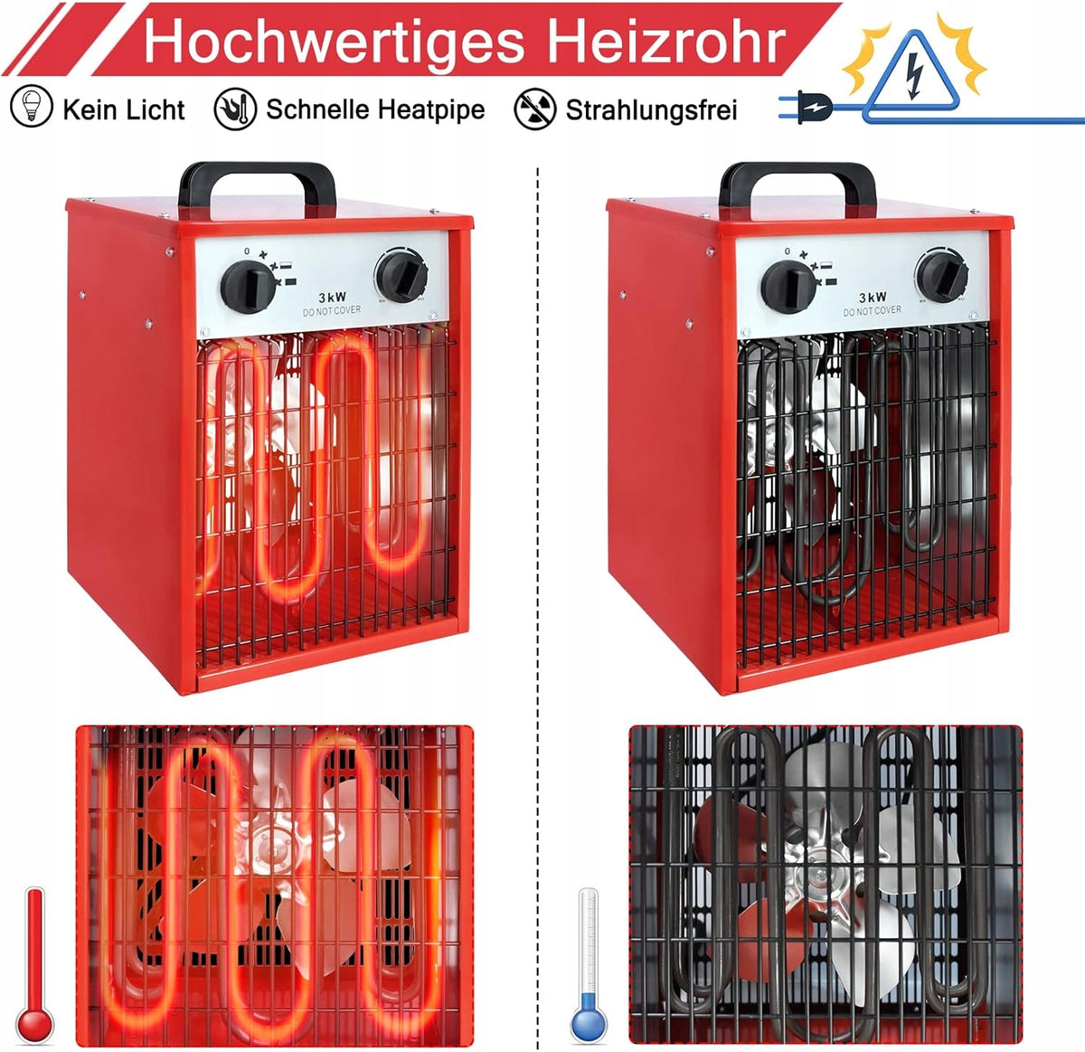 RED ELECTRIC HEATER FAN 3 DEGREES OF HEATING 3000W Manufacturer code ZABEZPIECZENIE PRZED PRZECIĄŻENIEM