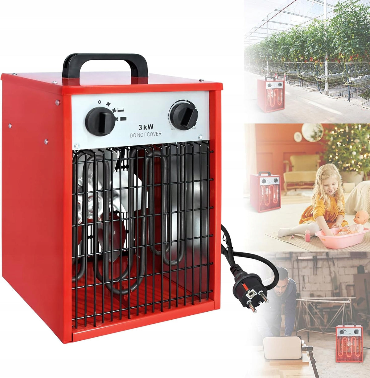RED ELECTRIC HEATER FAN 3 DEGREES OF HEATING 3000W
