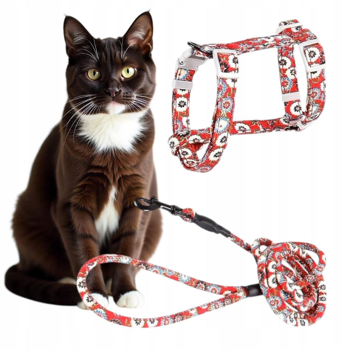 RED SET ADJUSTABLE HARNESS AND LEASH FOR SMALL DOG CAT SIZE M