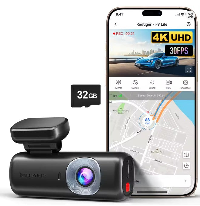 REDTIGER F9 Lite Car Camera 4K UHD WiFi GPS Dash Cam USB-C ADAS Packaging status original