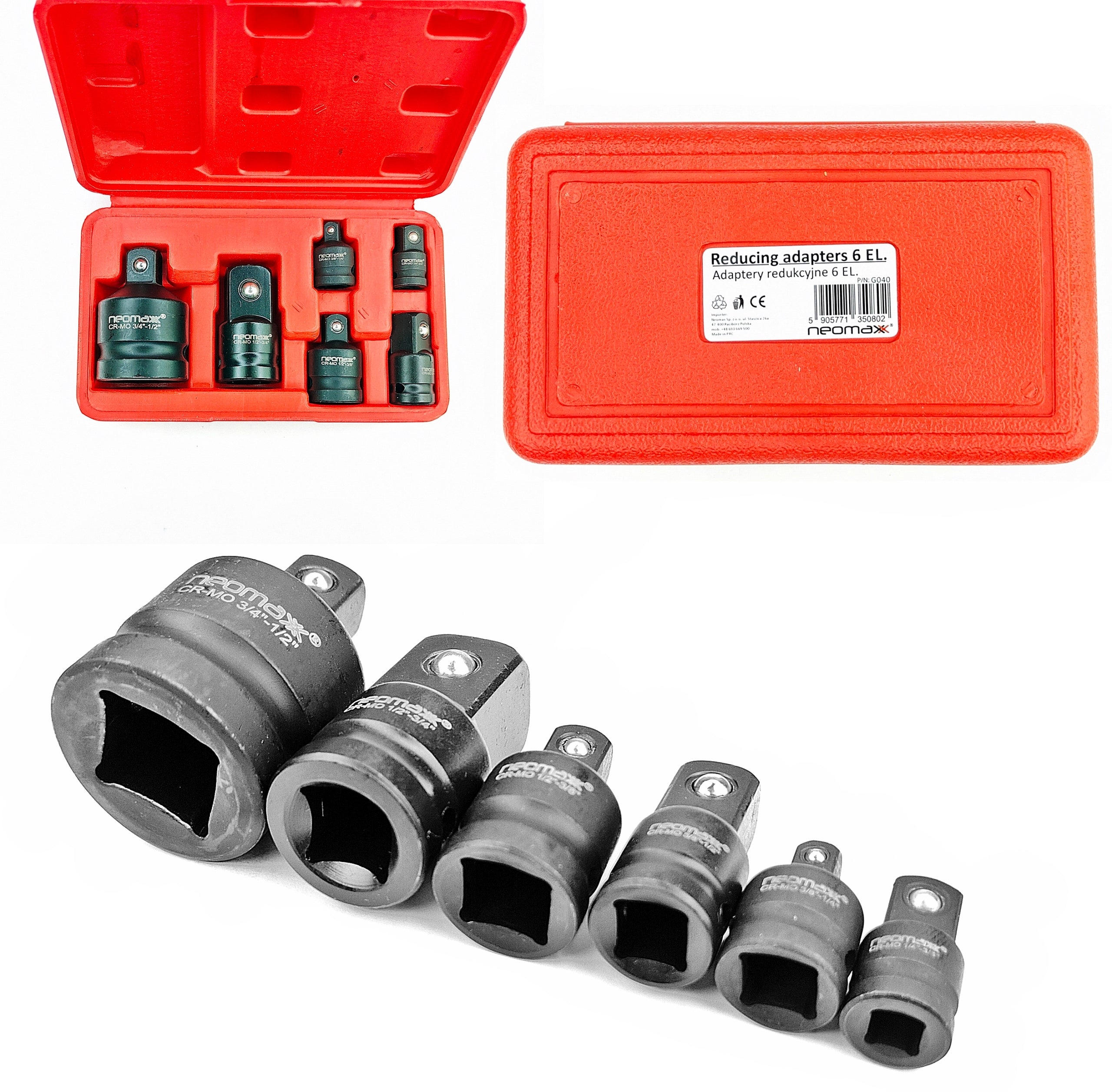 REDUCTION IMPACT CAP SET OF IMPACT SOCKETS 12 34 1/2 3/4 6 PCS CR-MO Manufacturer code G040