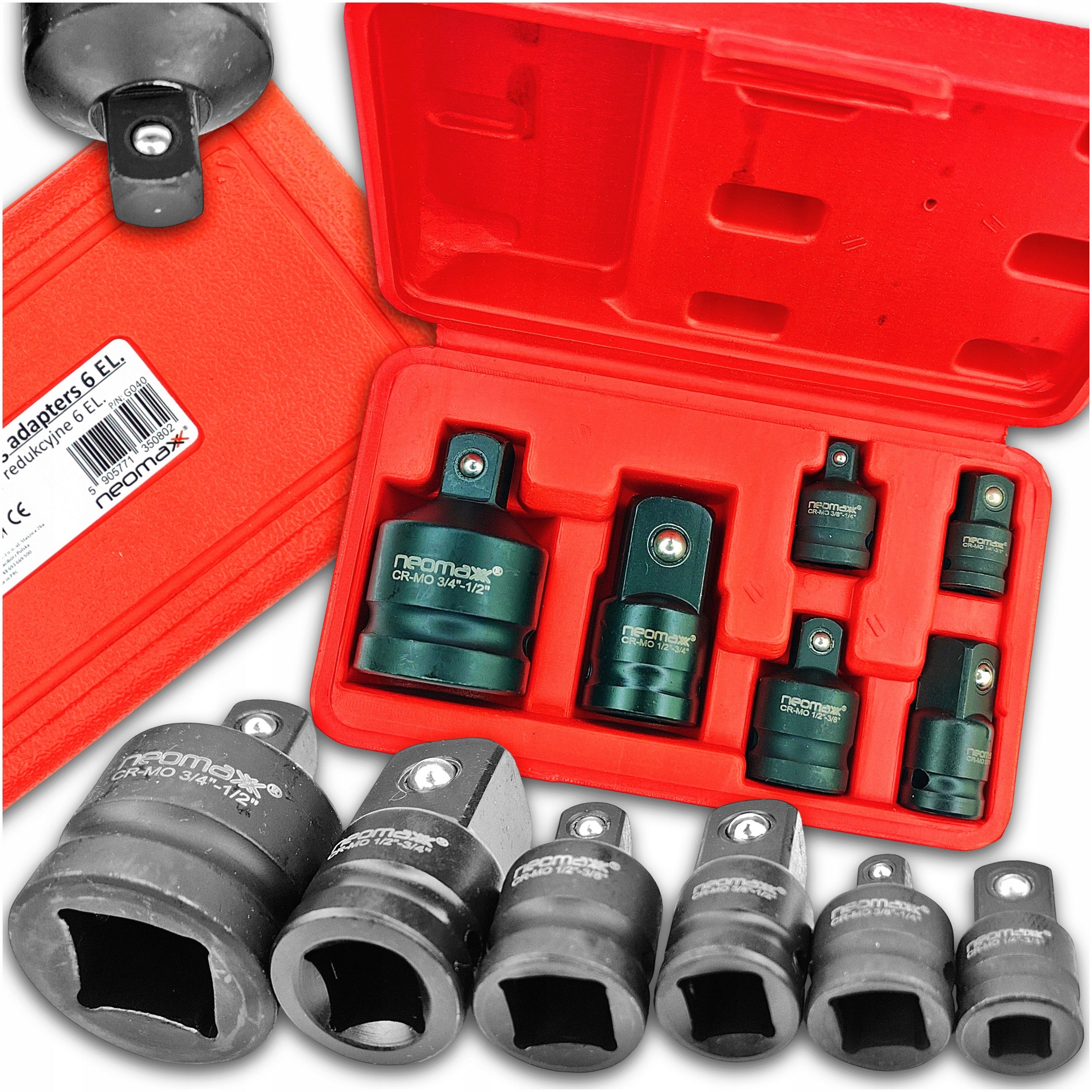 REDUCTION IMPACT CAP SET OF IMPACT SOCKETS 12 34 1/2 3/4 6 PCS CR-MO