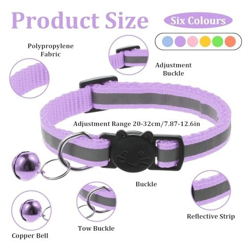 REFLECTIVE COLLARS FOR CATS 6 PCS WITH BELL 20 32 CM Brand IDEAL