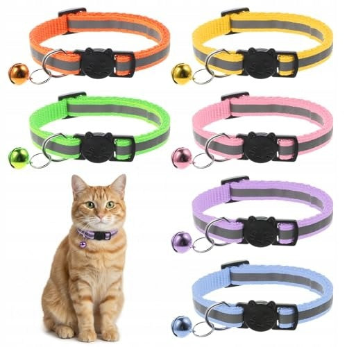 REFLECTIVE COLLARS FOR CATS 6 PCS WITH BELL 20 32 CM Packaging status original