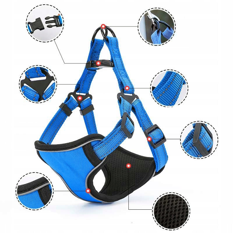 REFLECTIVE DOG HARNESS ADJUSTABLE DURABLE SIZE L + LEASH 120CM Trade name SZELKI DLA PSA MOCNE ODBLASKOWE REGULOWANE BEZUCISKOWE WYTRZYMAŁE ROZMIAR L