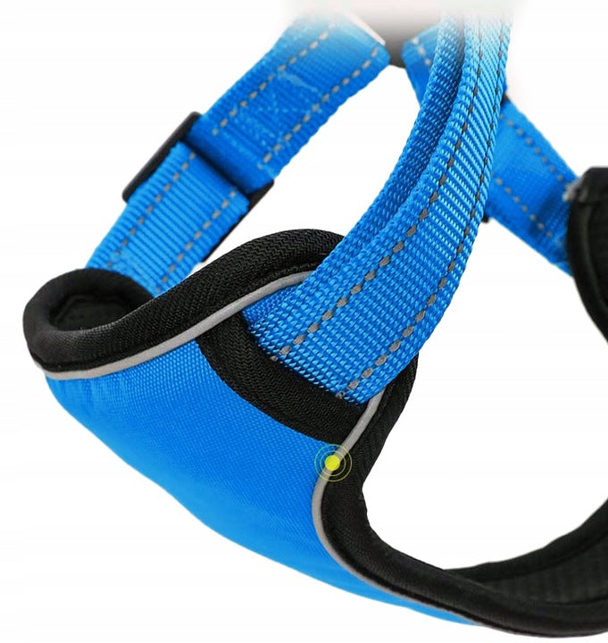 REFLECTIVE DOG HARNESS ADJUSTABLE DURABLE SIZE M + LEASH 120CM Color black