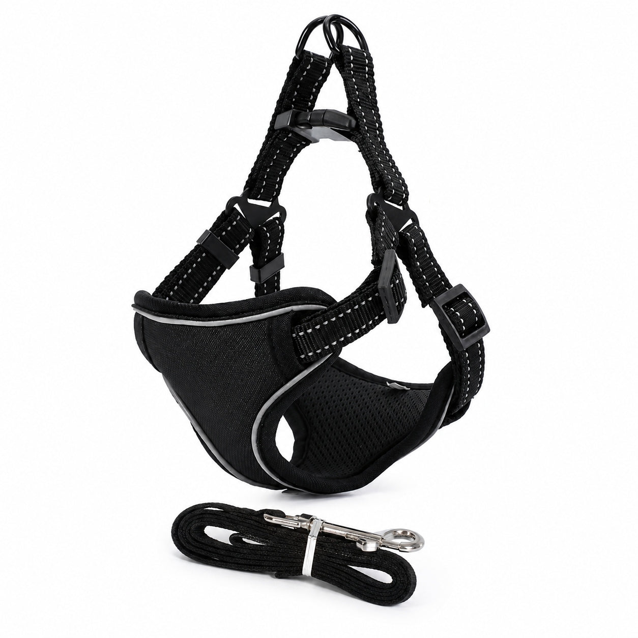 REFLECTIVE DOG HARNESS ADJUSTABLE DURABLE SIZE S + LEASH 120CM