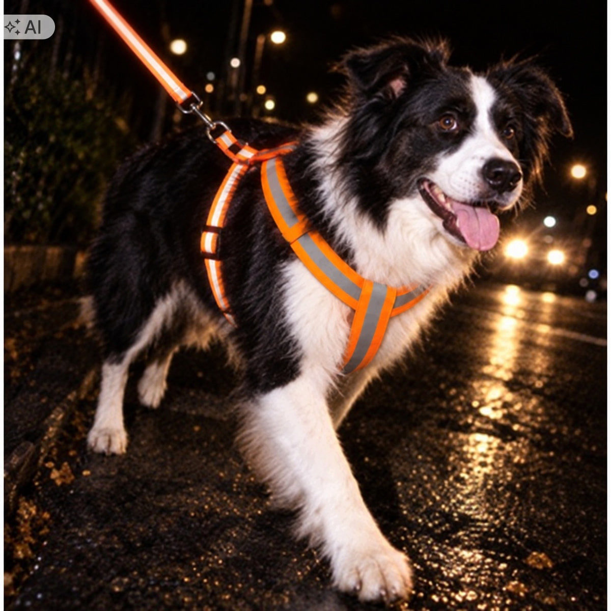 REFLECTIVE HARNESS FOR BIG DOG PERSONALIZATION ADDRESS CARD ENGRAVING POMARAŃĆZ Packaging status original