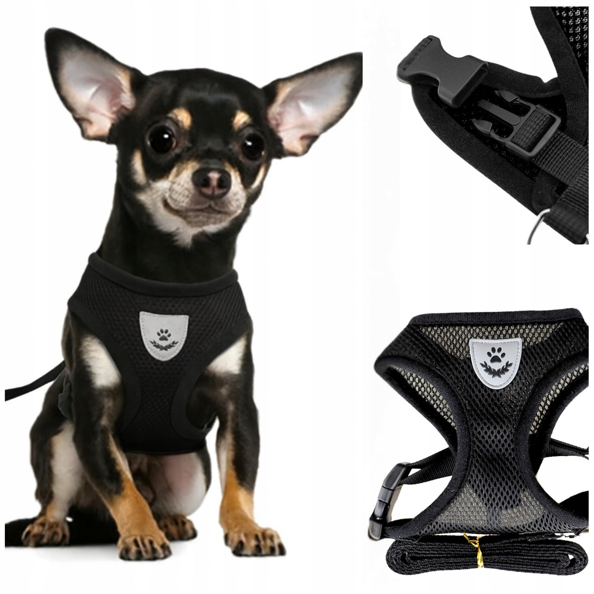REFLECTIVE HARNESS FOR CAT DOG PRESSURE-FREE SIZE S + LEASH 120 CM