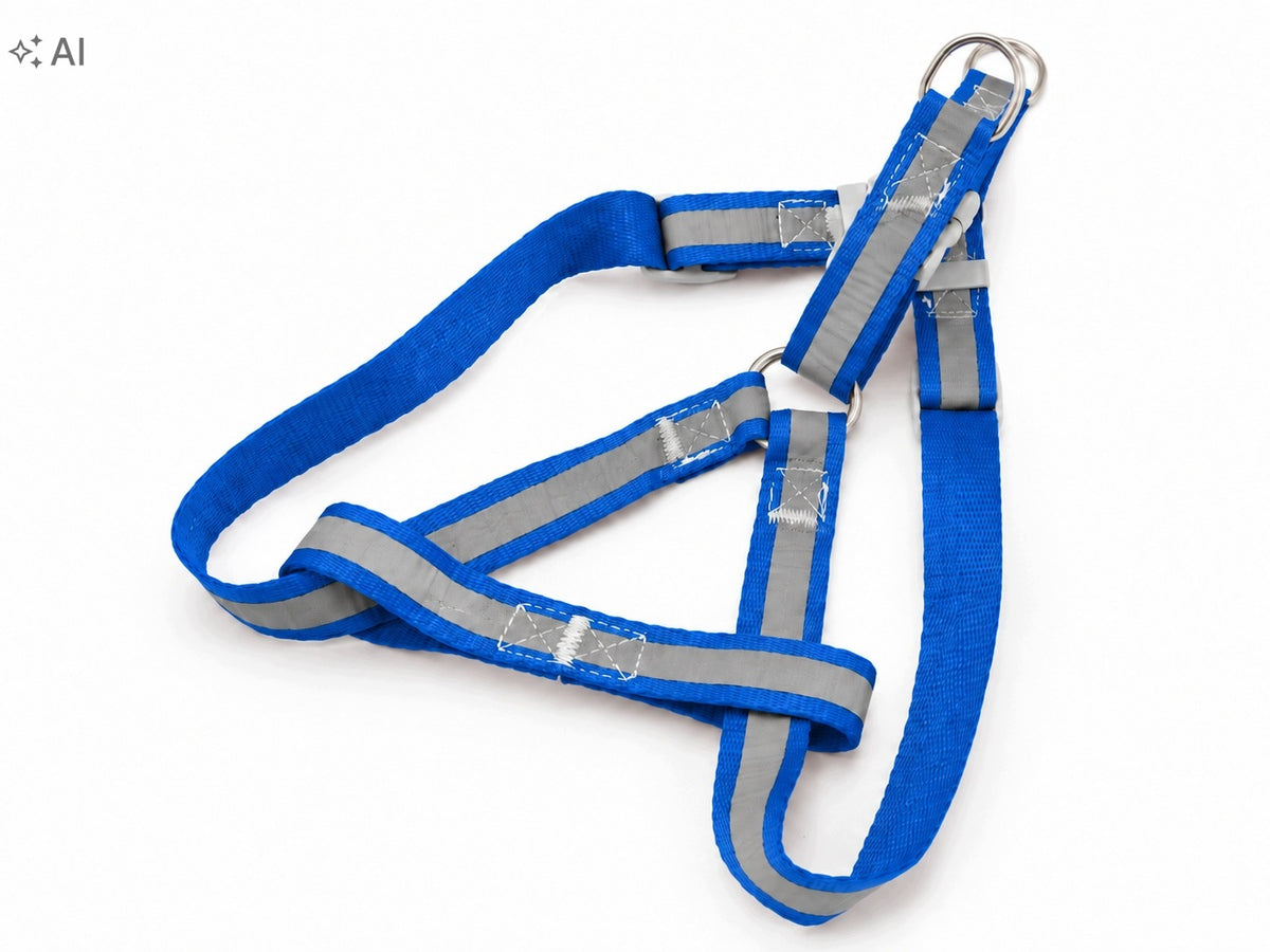 REFLECTIVE HARNESS FOR SMALL DOG PERSONALIZATION ADDRESS CARD ENGRAVING BLUE Packaging status original