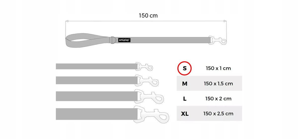 REFLECTIVE LEASH AMIPLAY S 150CM BLACK FOR DOG Manufacturer code AMI-215337