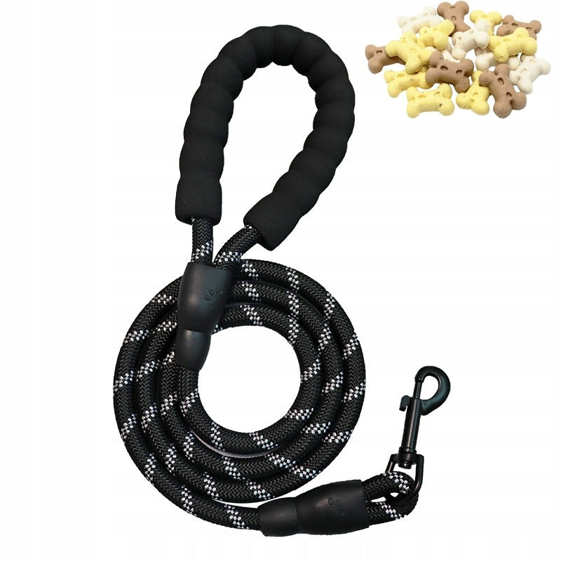 REFLECTIVE LEASH FOR DOG BLACK CARABINER 360 DEGREE FOAM HANDLE 20m Packaging status original