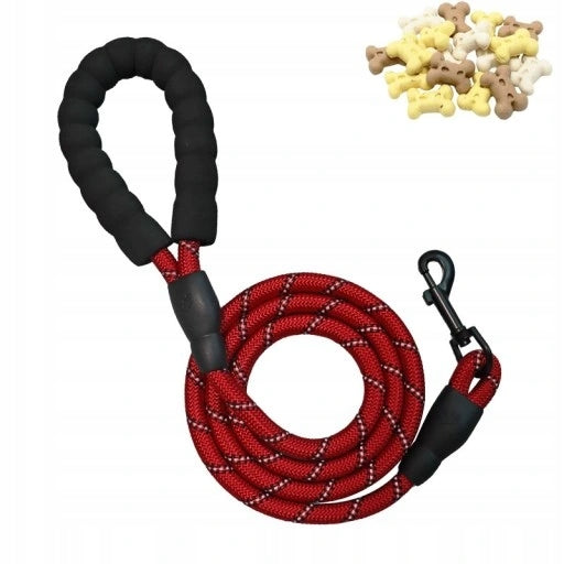 REFLECTIVE LEASH FOR DOG RED 360 DEGREE FOAM HANDLE 20m