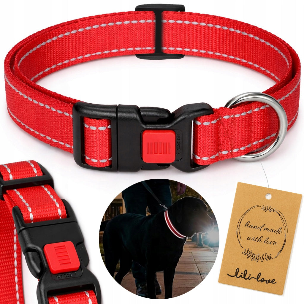 REFLECTIVE WEBBING DOG COLLAR WALKING 2,5cm ADJUSTABLE 30-45cm M