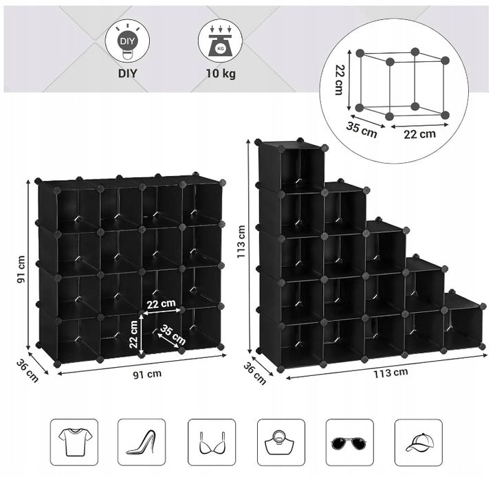 Schuhregal ohne Schrauben SONGMICS 16 Würfel, schwarz 