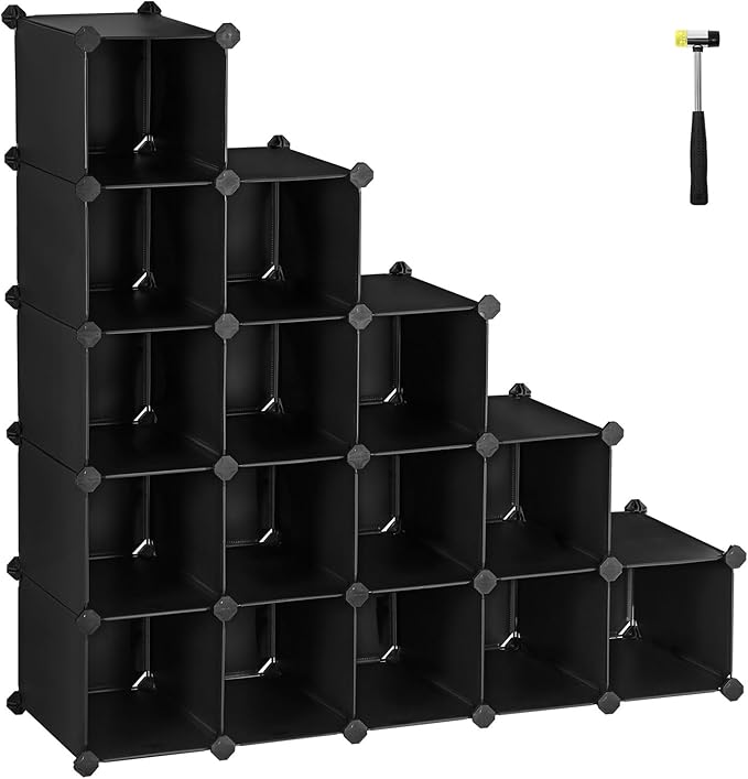 Schuhregal ohne Schrauben SONGMICS 16 Würfel, schwarz 