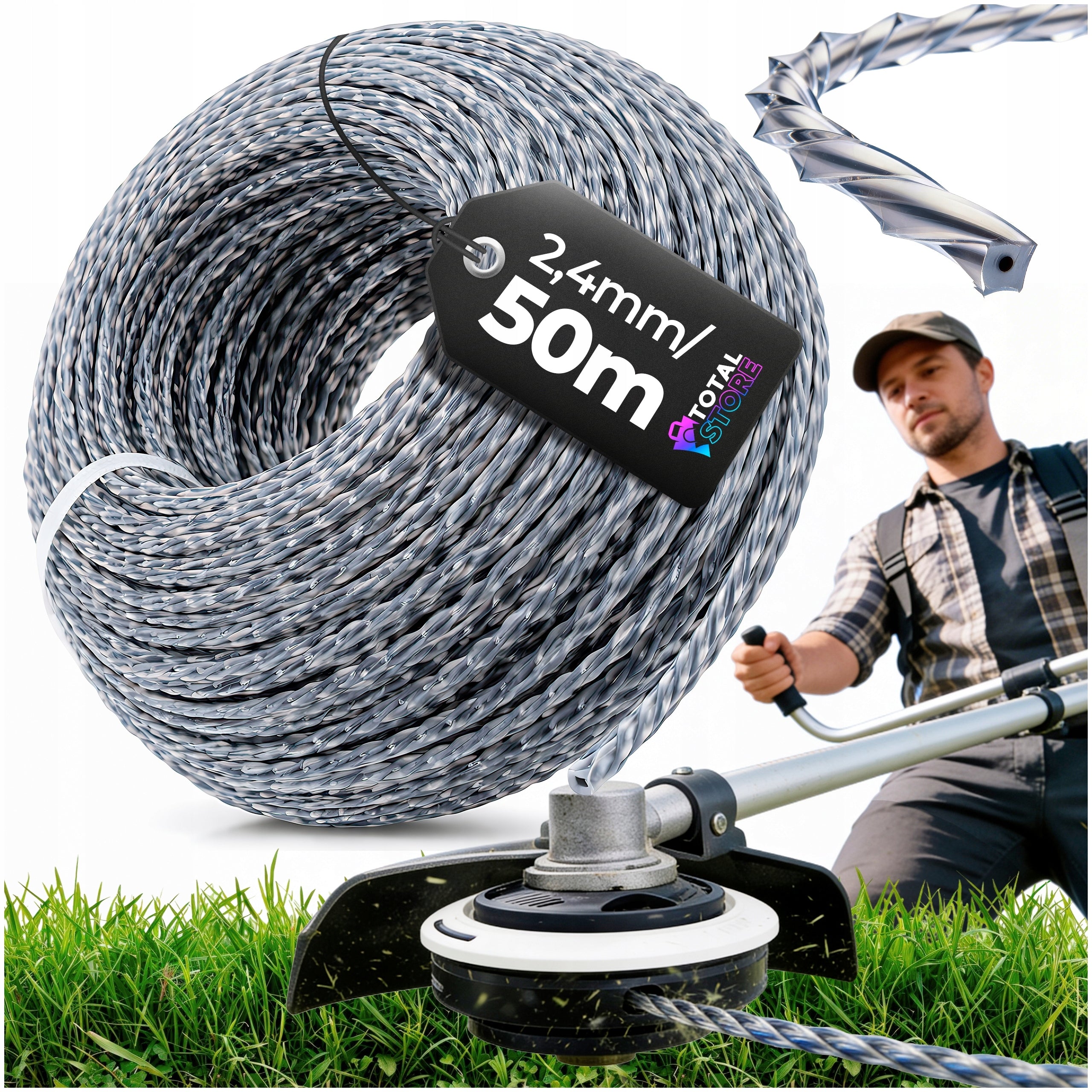 REINFORCED CUTTING LINE 2,4mm 50M TWISTED FOR GRASS CUTTER SCYTHE