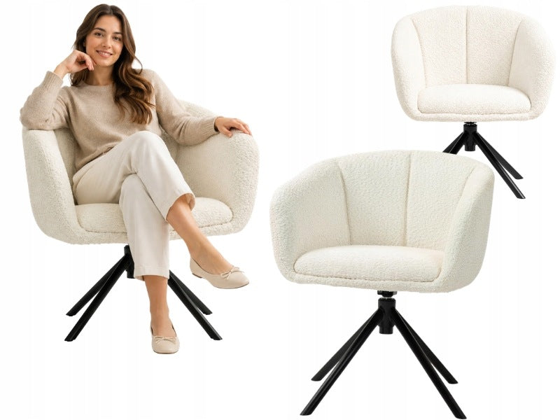 RELAXATION SWIVEL CHAIR CREAM 360° SHELL 120 KG 120KG UPHOLSTERED