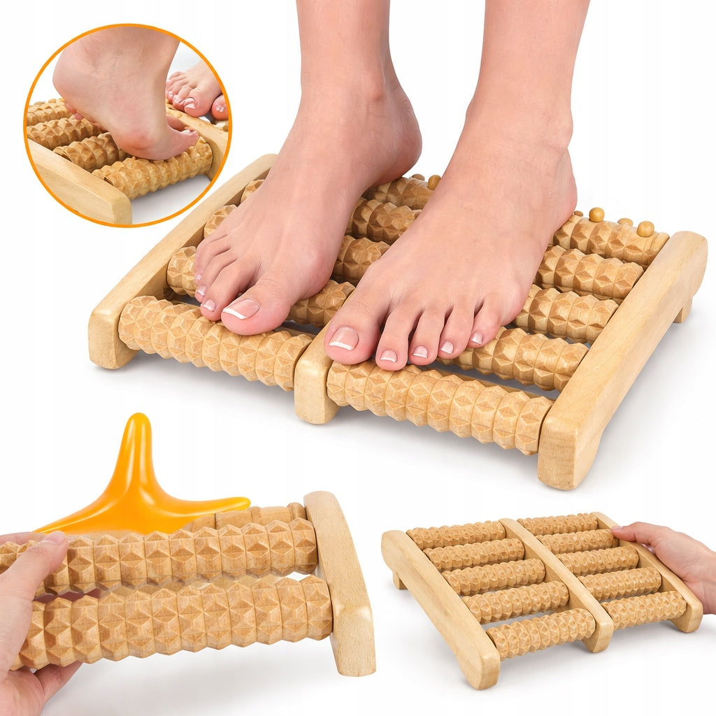 RELAXING FOOT MASSAGER - WOODEN WITH DOUBLE ROLLER MASSAGE GIFT