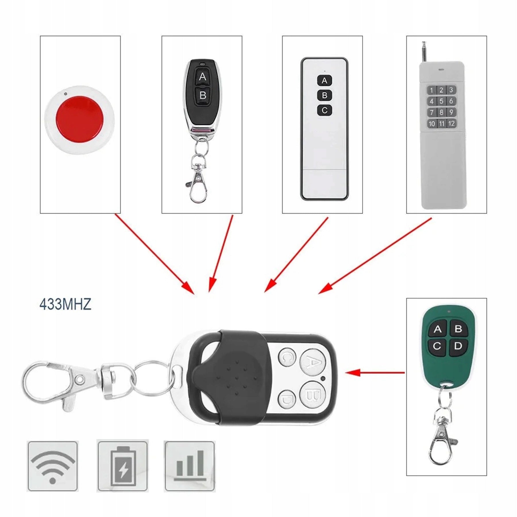 REMOTE CONTROL FOR GATE SELF-COPYING UNIVERSAL ROLLER SHUTTER ALARM 433HZ LARGE RANGE Brand ABC