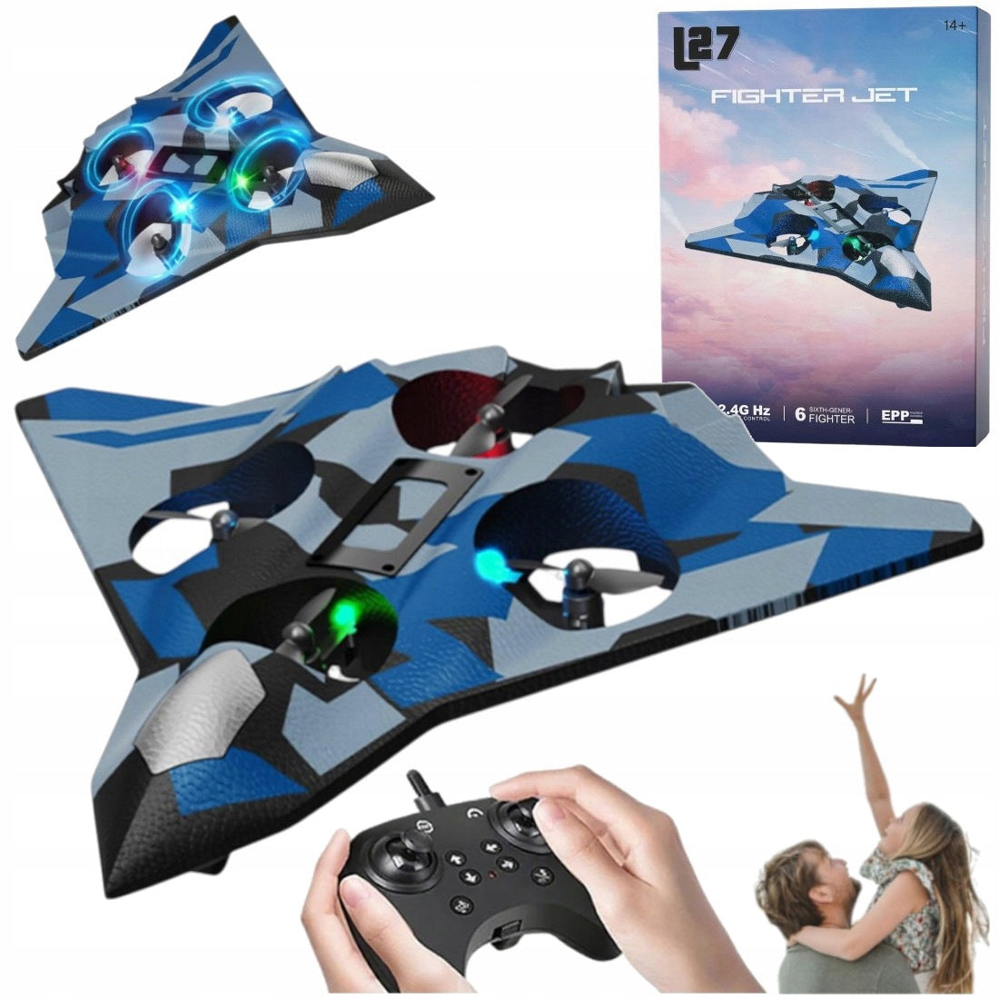 REMOTE CONTROLLED AIRCRAFT DRONE RC MODEL FLYING JET PILOT LED 360 aku