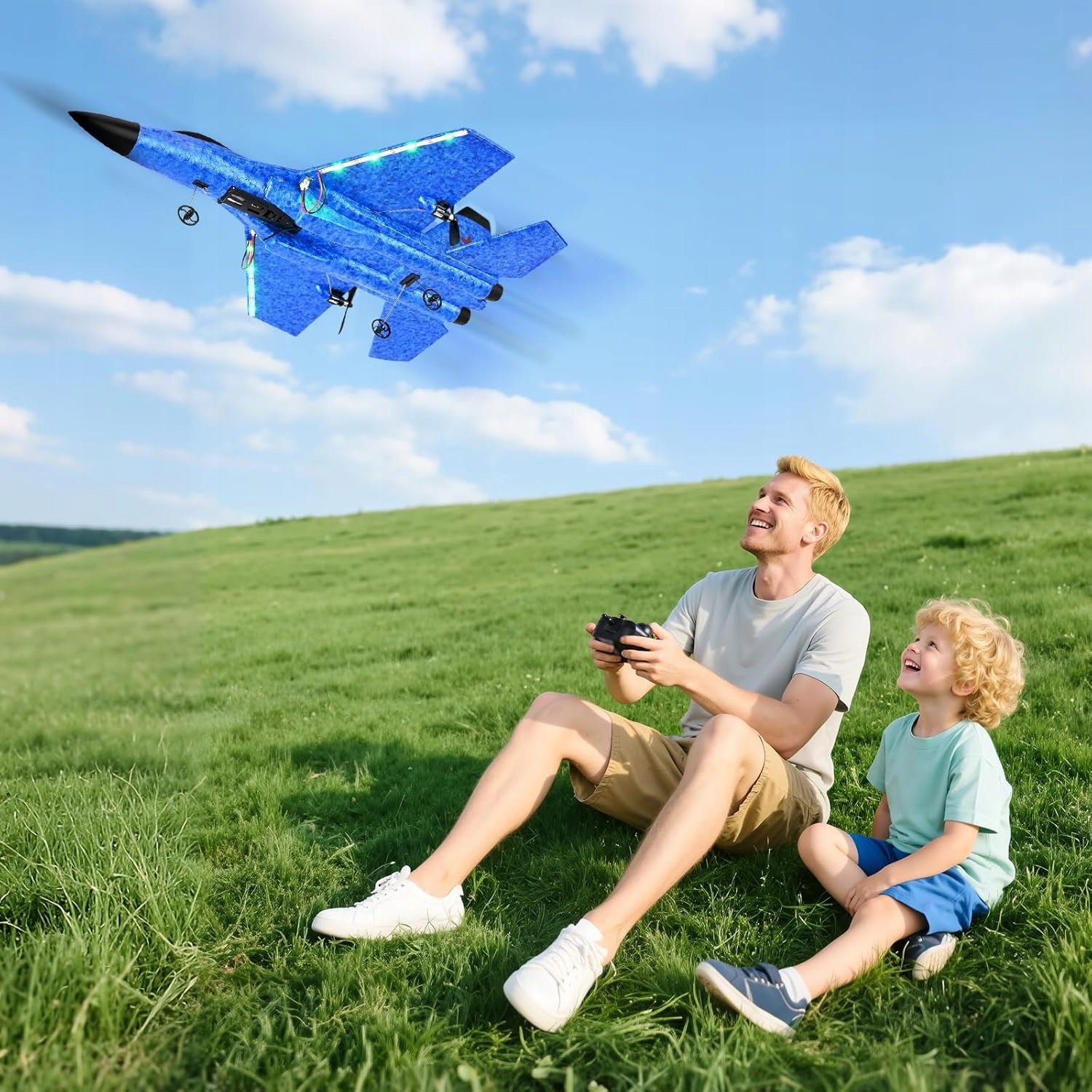 REMOTE CONTROLLED AIRPLANE GLIDER STYROFOAM TOY WITH LED BLUE Packaging status original
