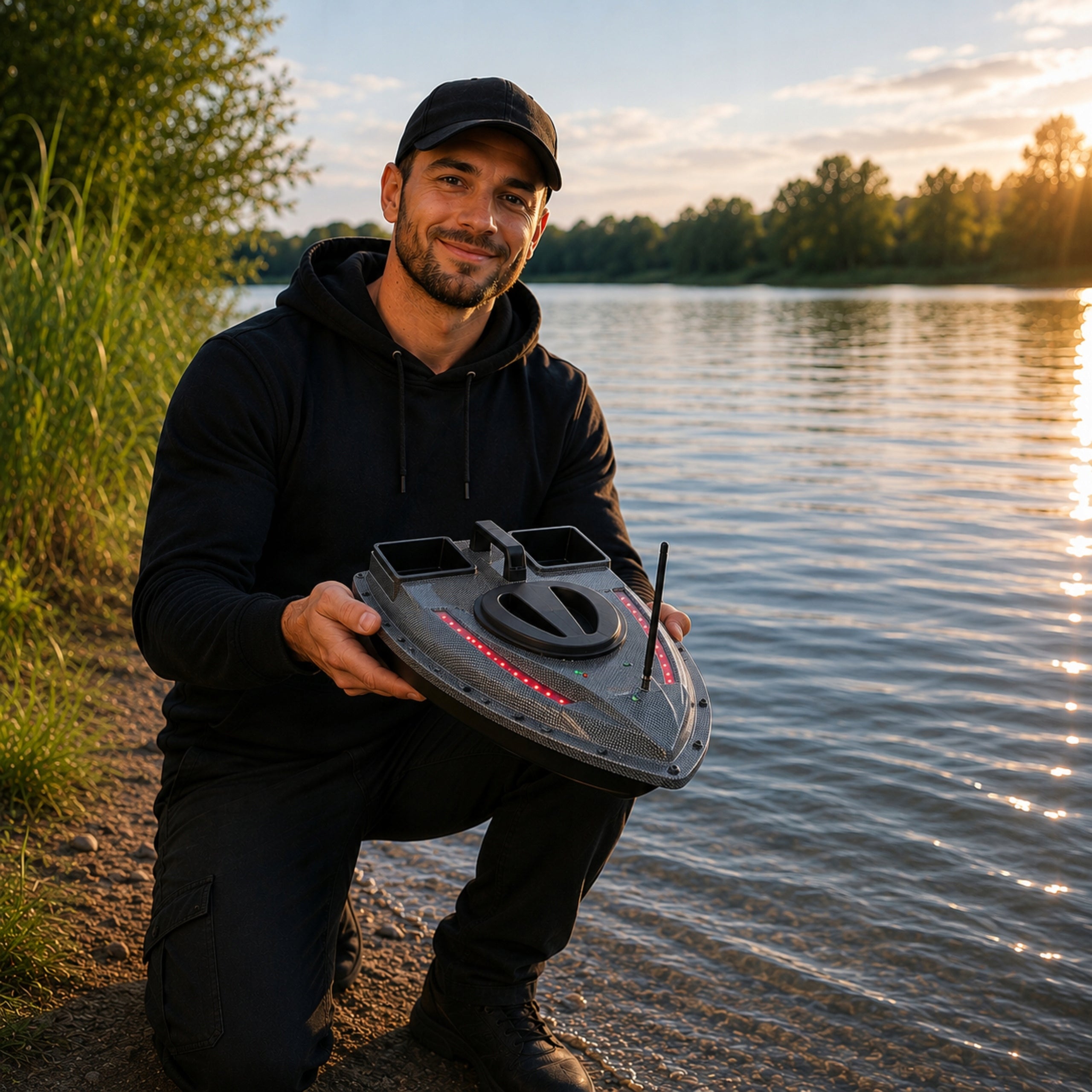 REMOTE CONTROLLED BAIT BOAT 2 FEEDERS BOAT GPS FLYTEC V900 5,4 KM/H Lighting front/rear