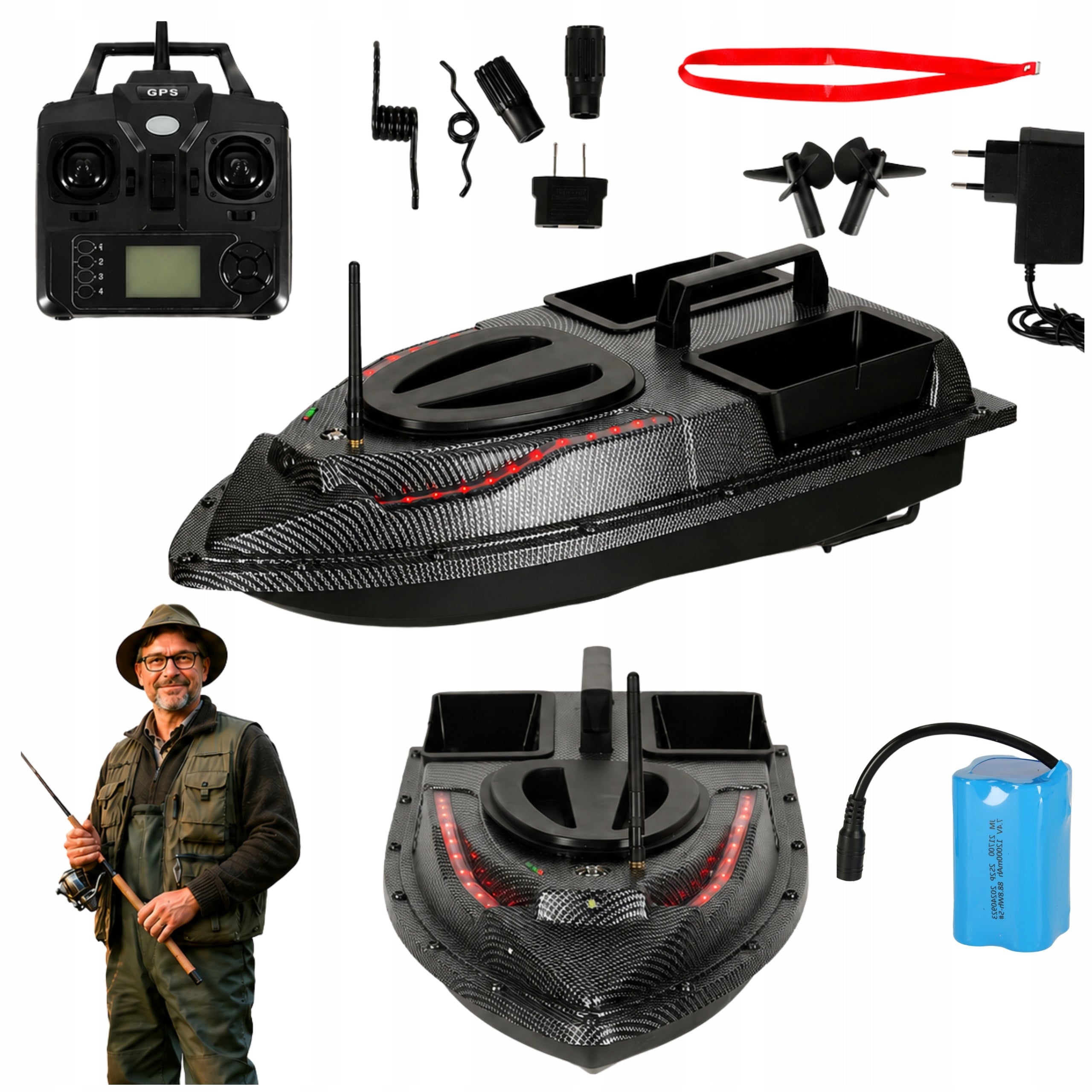 REMOTE CONTROLLED BAIT BOAT 2 FEEDERS BOAT GPS FLYTEC V900 5,4 KM/H