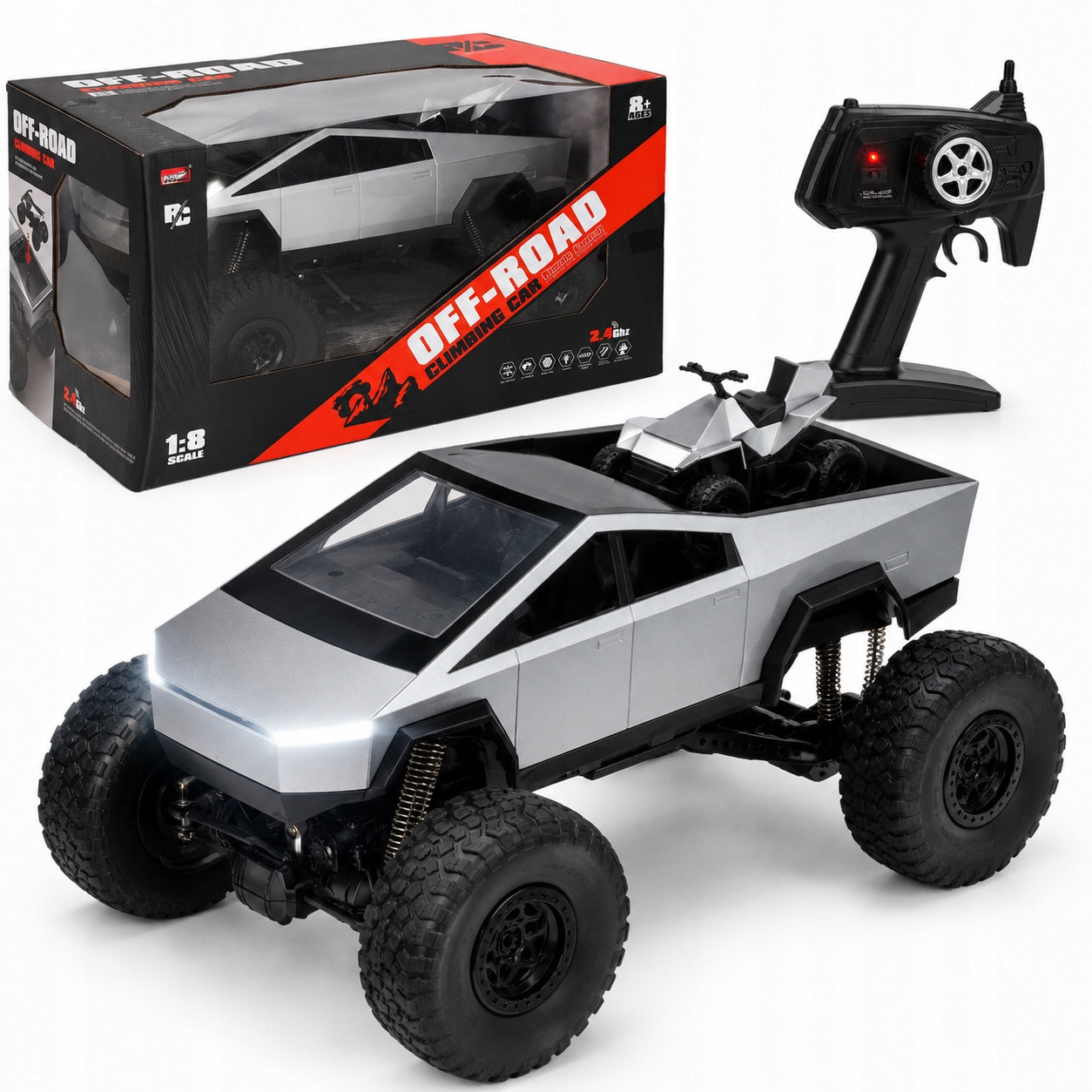 REMOTE CONTROLLED CAR RC CYBER TRUCK 4X4 OFF ROAD 50CM LED