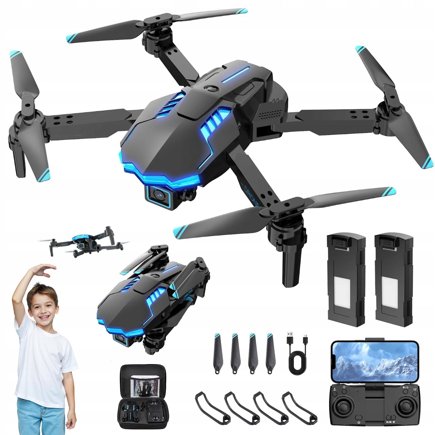 REMOTE CONTROLLED DRONE 2x AKU WIFI CAMERA 150M 25Min 1080P GIANT CASE