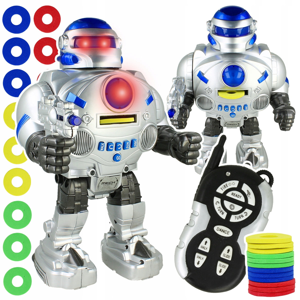 REMOTE CONTROLLED ROBOT RC SHOOTING DISCS TOY INTERACTIVE SOUND