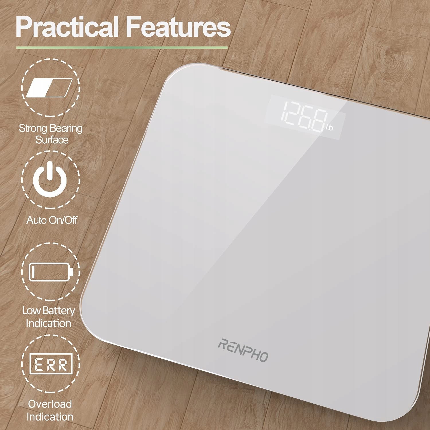 RENPHO Bathroom Scale Digital Tempered Glass 180kg White LED Step-on Brand Renpho