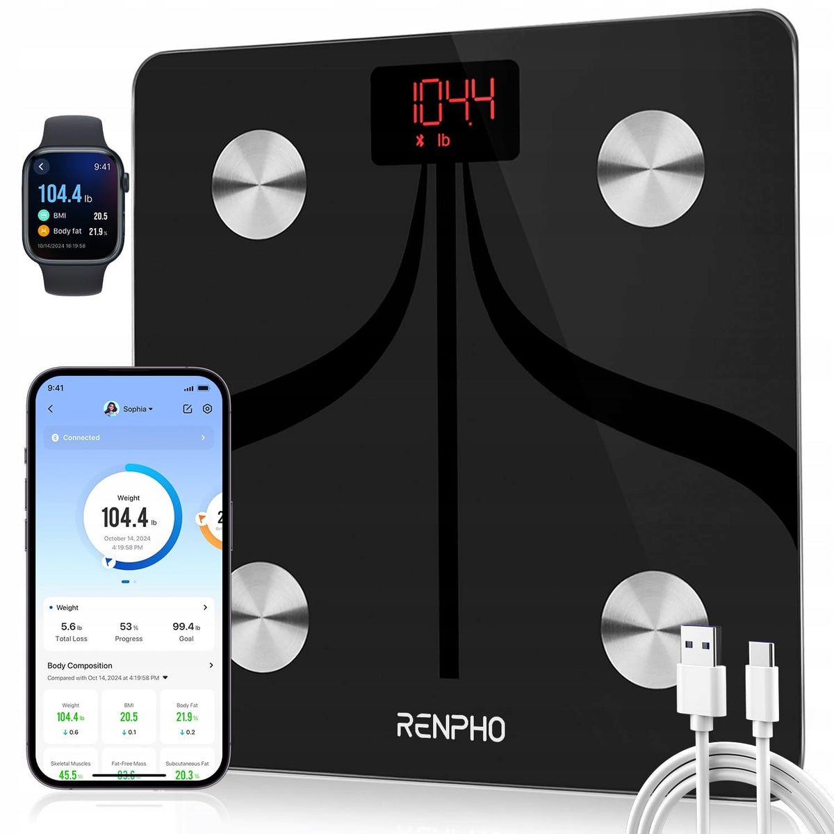 RENPHO Smart Bathroom Scale Bluetooth USB Body Composition Analysis